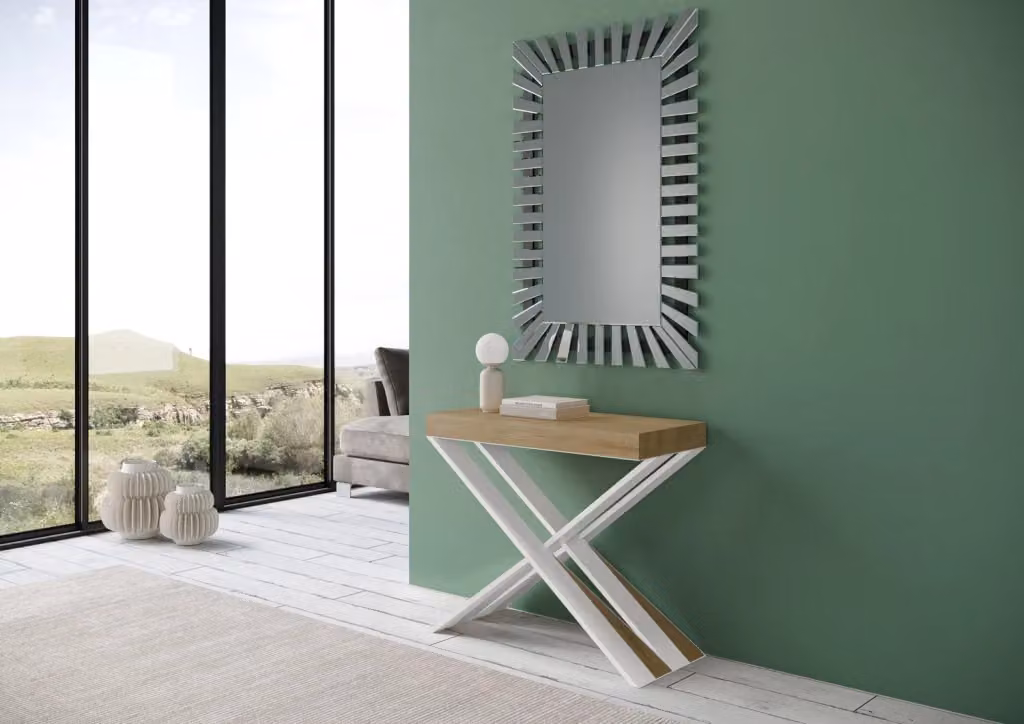 Consolle allungabile Diagis in quercia natura con telaio bianco L/P/H: 90 x 40/300 cm – 2