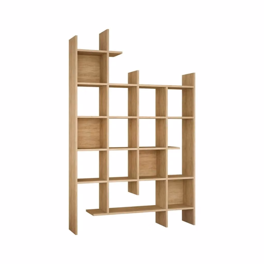 Libreria Achela moderna in legno color quercia, scaffale da parete per ufficio e soggiorno, L: 122 cm, P: 25,5 cm, H: 188 cm – 2