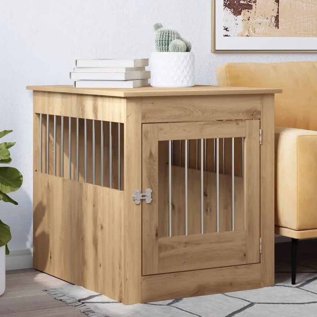 Gabbia per cani in legno multistrato e metallo color rovere, design moderno CFW7482458 – 2