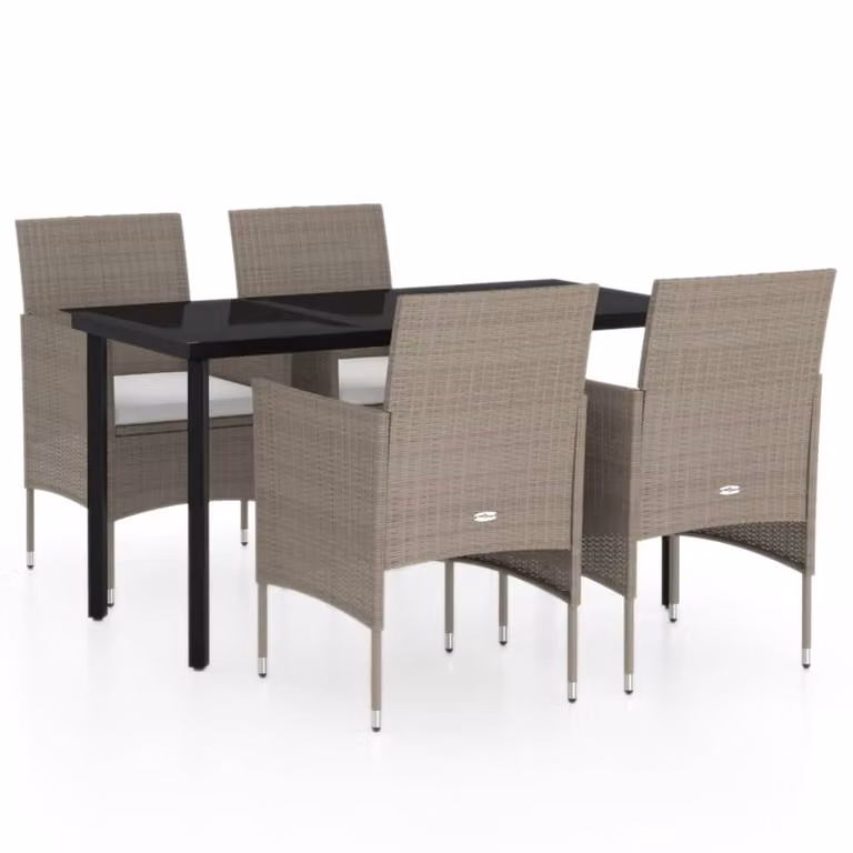 Set da Pranzo da Giardino 5 pz con Cuscini Beige e Nero