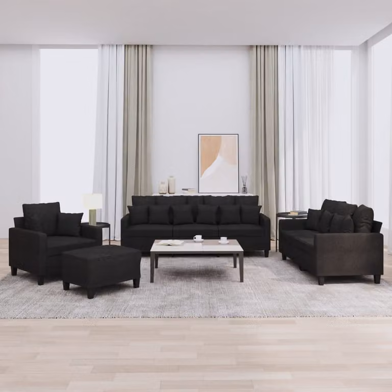 Maison Exclusive - Set divano 4 pezzi con cuscini, tessuto nero