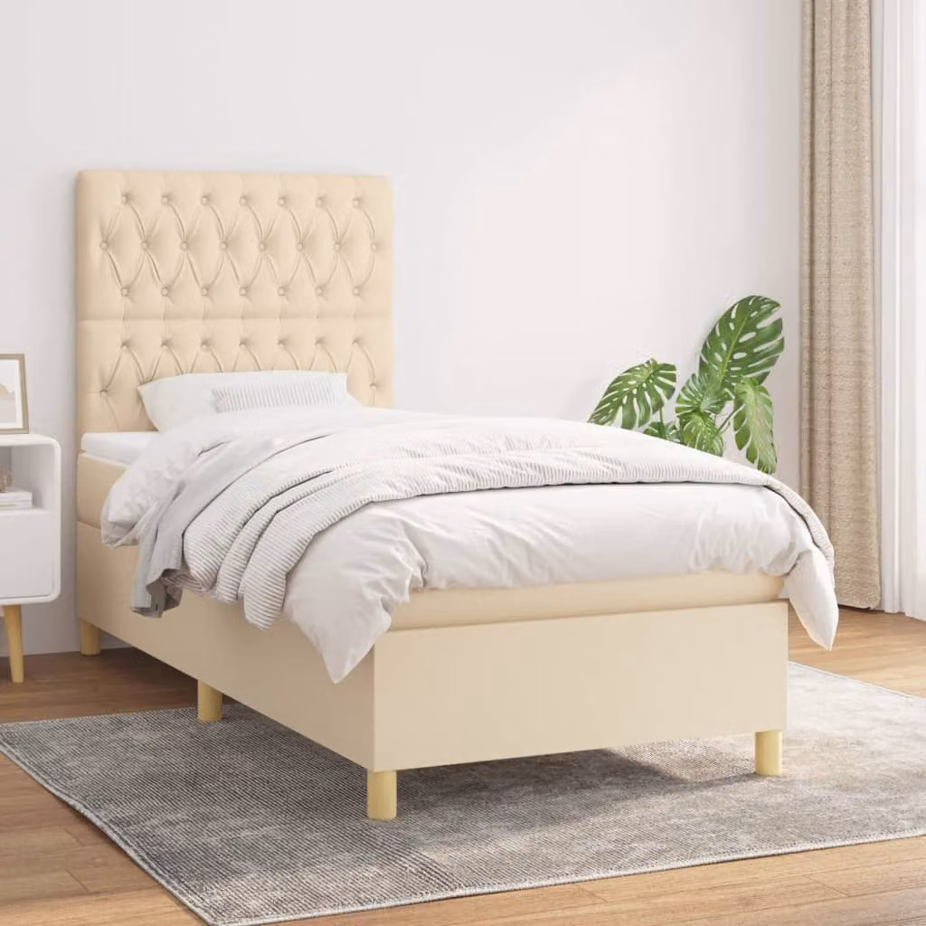 vidaXL Letto Ibrido con Giroletto a Molle e Materasso a Tasche, Colore Beige e Bianco, L/P/H: 90 x 190 cm