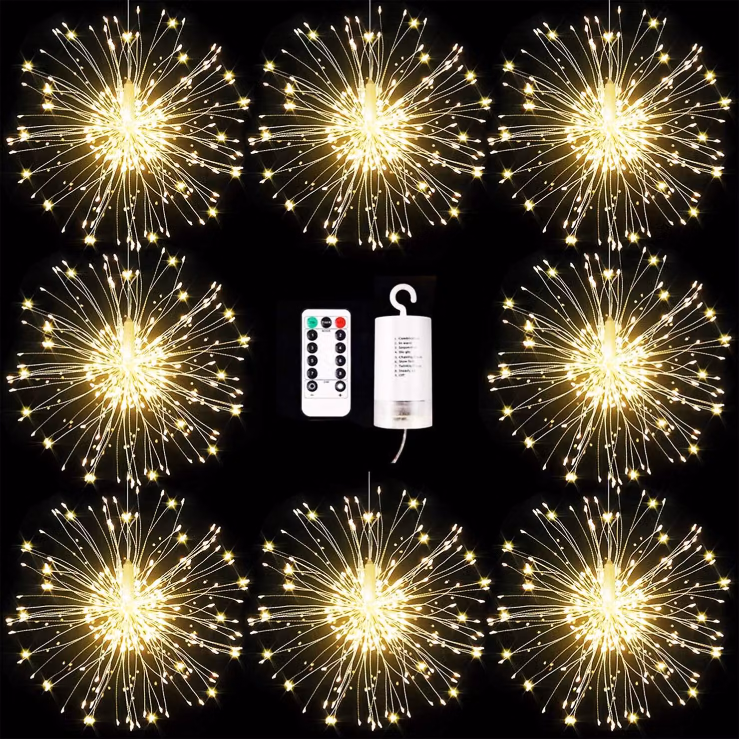 Luci per fuochi d'artificio a LED, confezione da 8, 120 LED, grado di protezione IP65, 8 modalità, con telecomando