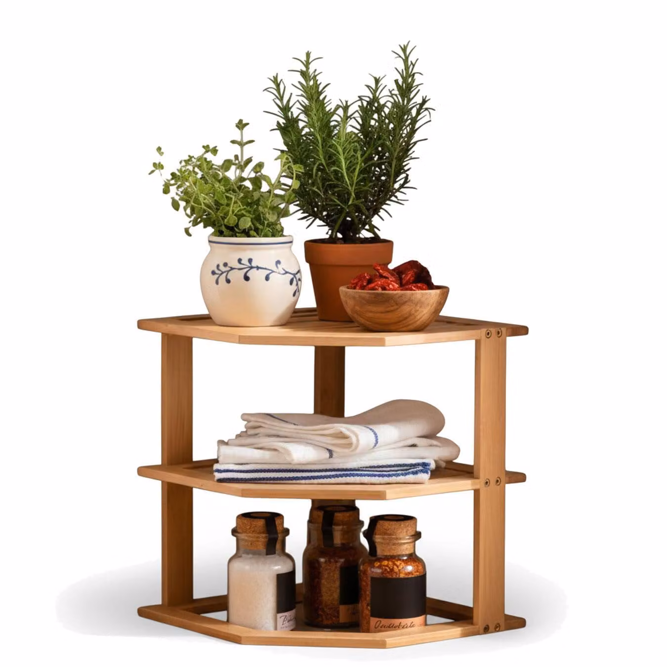 LS-LebenStil Scaffale da cucina Scaffale angolare in legno 27 cm Scaffale verticale per ripiano da cucina Bagno Scaffale angolare per spezie Scaffale decorativo Organizer per spezie