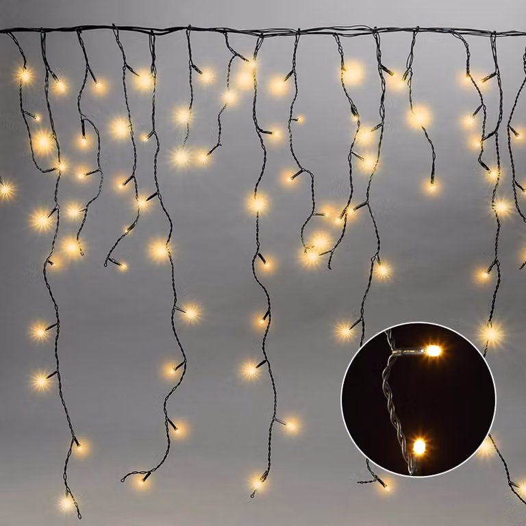 Meisterhome 400 LED pioggia di ghiaccio Luci di Natale - 8m + 5m cavo di alimentazione - con timer - 8 funzioni - ghiaccioli per interni ed esterni - bianco caldo