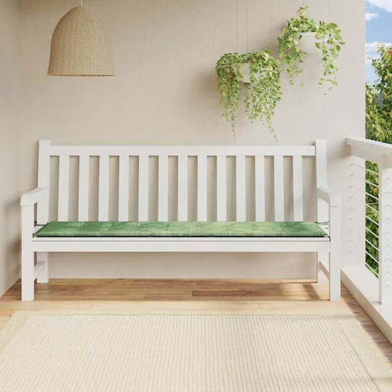 Cuscino per panca da giardino vidaXL con motivo a foglie, verde, L 200 cm x P 50 cm x H 3 cm