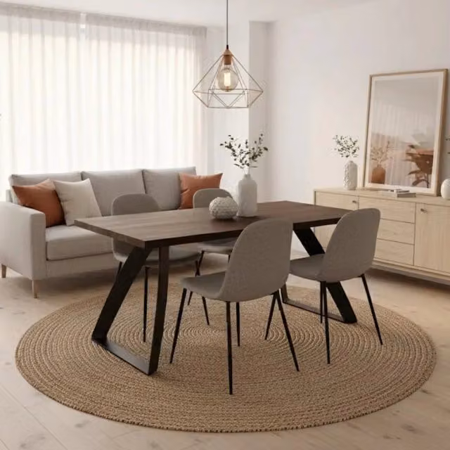 Tavolo da pranzo fisso Timber Duzzle in legno impiallacciato rovere termocotto, colore marrone e nero, L: 200 cm, P: 100 cm