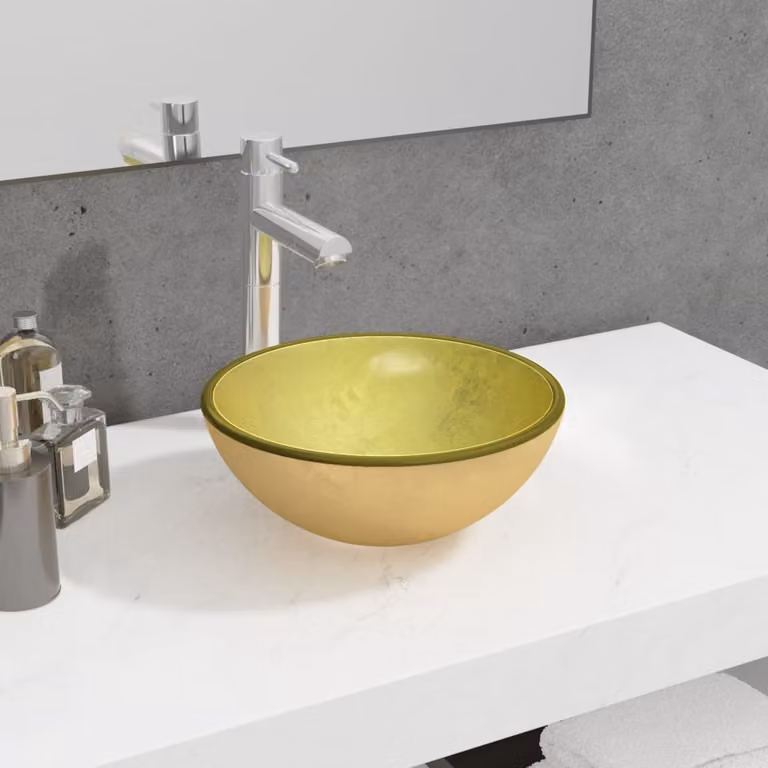 The Living Store Lavabo in vetro temperato 30x12 cm Golden