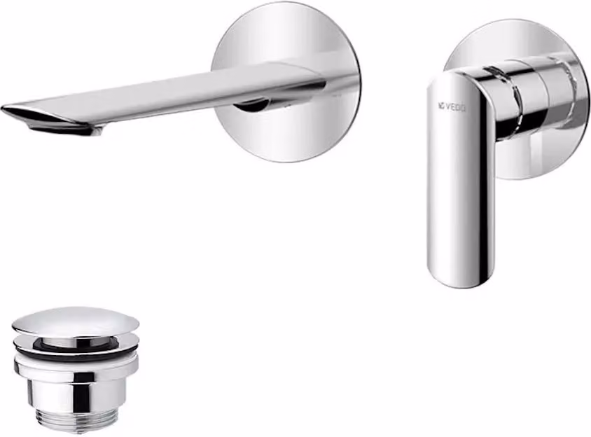 Miscelatore per lavabo da parete con tappo (o scarico) cromato
