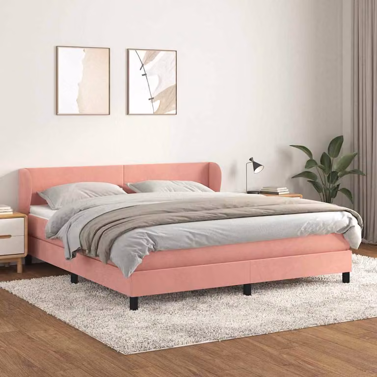 vidaXL Giroletto a Molle con Materasso in Velluto Rosa e Bianco L/P/H: 160 x 200 x 88 cm