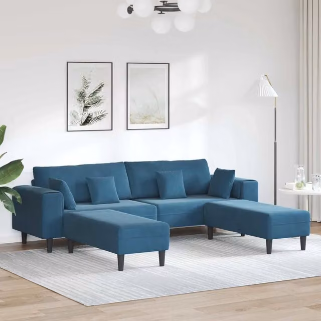 Divano 3 pz Blu Velluto 3335171