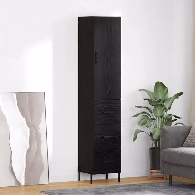 Credenza Buffet Armadio da Cucina e Sala da Pranzo vidaXL in Legno e Metallo Nero H 180 x L 34,5 x P 34 cm