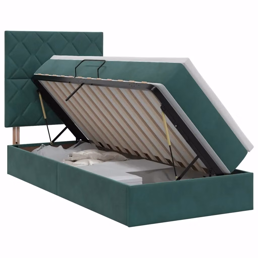 Letto con contenitore moderno vidaXL in velluto verde con illuminazione sottostante L: 100 cm, P: 200 cm, H: 204 cm – 2