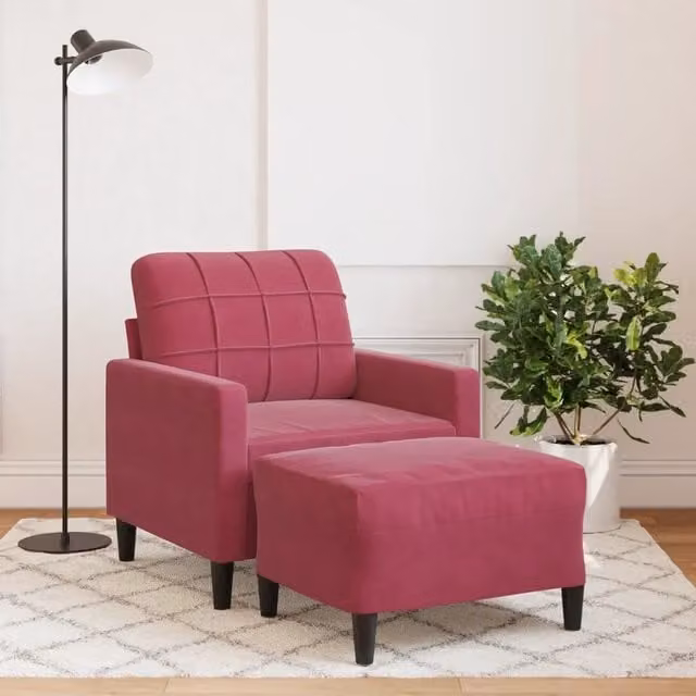 Divano Sedia-Poltrona con Poggiapiedi Rosso Vino 60 cm in Velluto 257680
