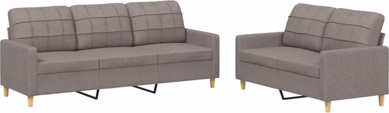 Set di Divani 2 pz con Cuscini Tortora in Tessuto