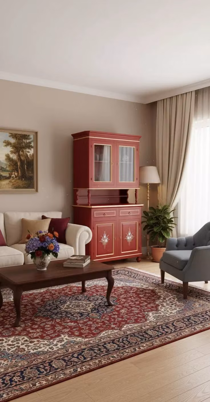 Cristalliera Shabby Chic Mobili 2G in Legno di Pino Rosso con Decorazioni Floreali e Filo Oro L: 104 cm, P: 43 cm, H: 208 cm – 2