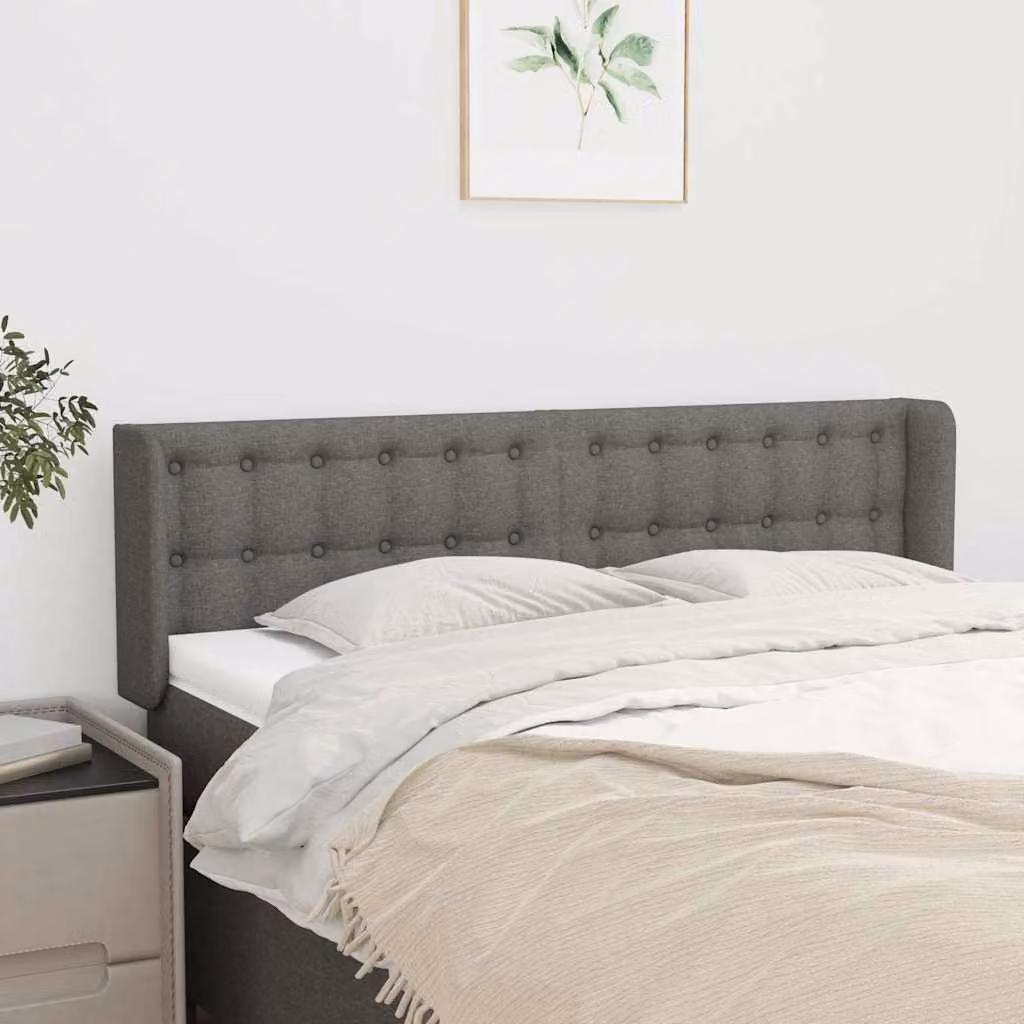 Testiera ad orecchio vidaXL in tessuto grigio scuro con struttura in legno di larice L: 147 cm, P: 16 cm, H: 78-88 cm