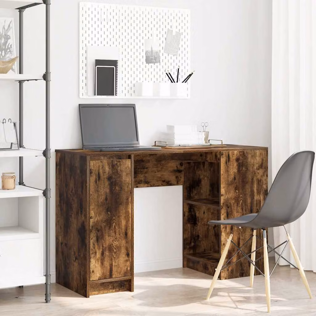 Scrivania moderna vidaXL in legno e MDF color rovere fumo L: 120 cm, P: 42 cm, H: 76 cm