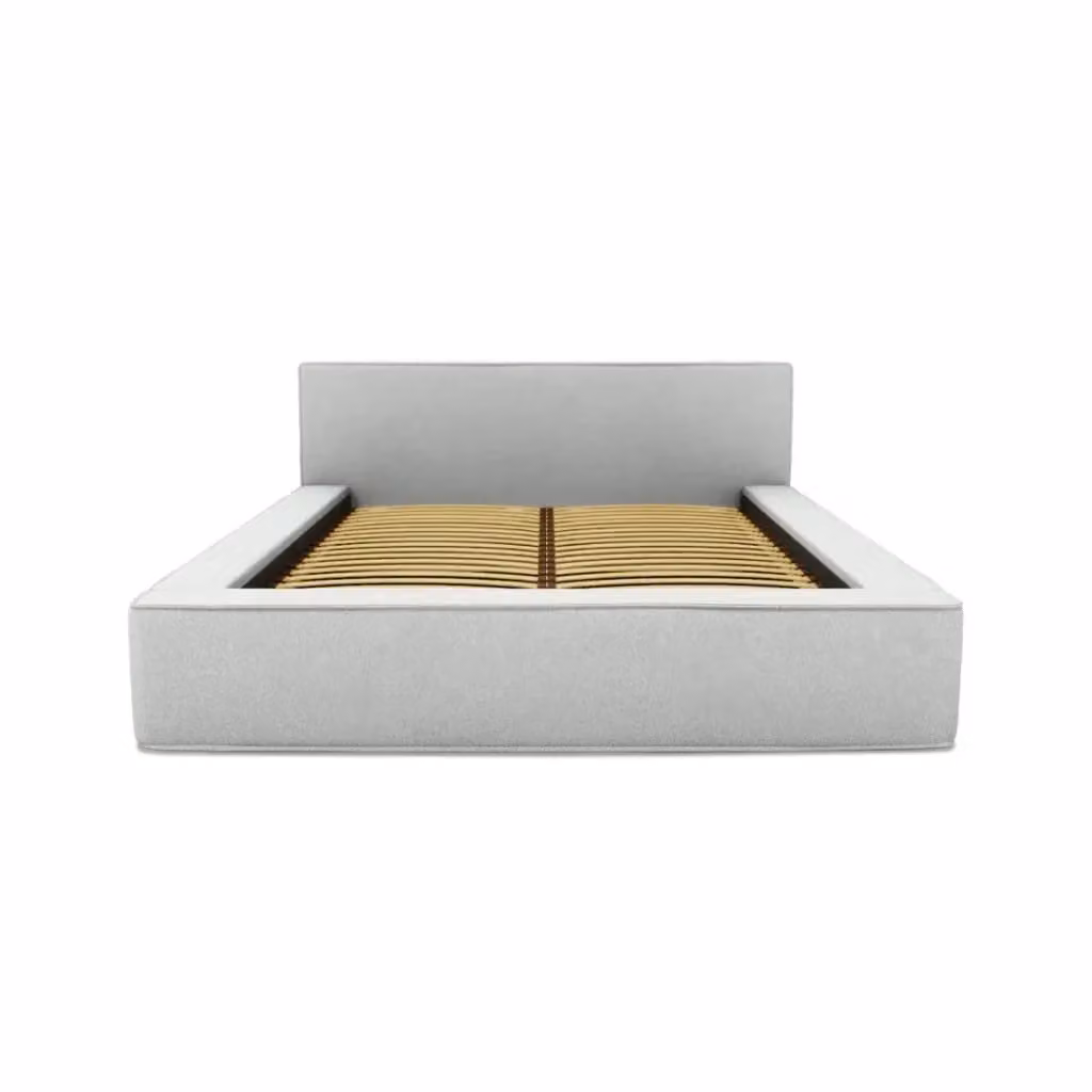 Letto contenitore VELORA Meublorama in tessuto bouclé bianco, L/P: 160 x 200 cm, con rete sollevabile e spazio di archiviazione integrato – 2