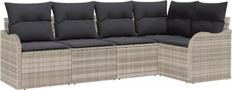 Set Divano da Giardino 5 pcs Grigio chiaro Poly Rattan