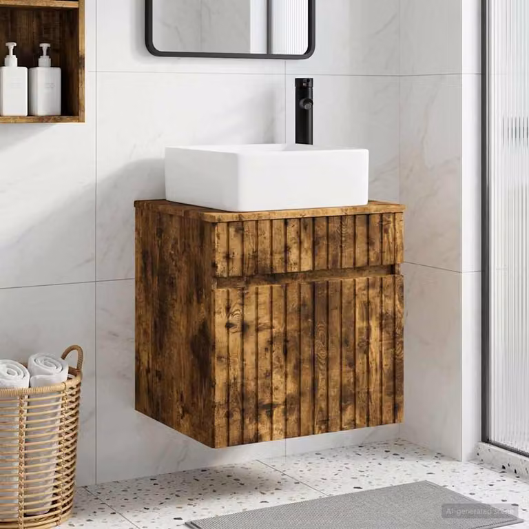 Lavabo da parete moderno vidaXL Rovere Fumo L: 49 cm, P: 41 cm, H: 63 cm
