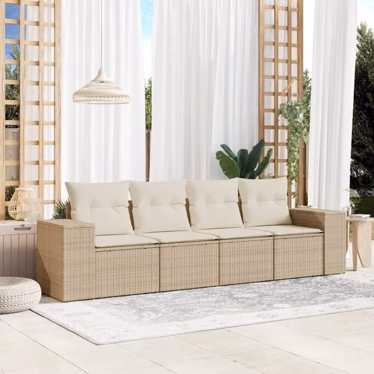 Maison Exclusive - Set Divano da Giardino 4 pz con Cuscini Beige in Polyrattan