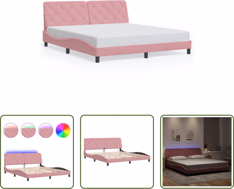 The Living Store Struttura letto con luci LED rosa 180x200 cm in velluto