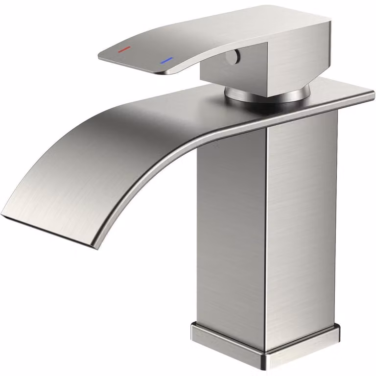 Rubinetto da bagno, modello cascata, miscelatore monocomando, finitura in nichel satinato, altezza del beccuccio 80 mm, acciaio inossidabile
