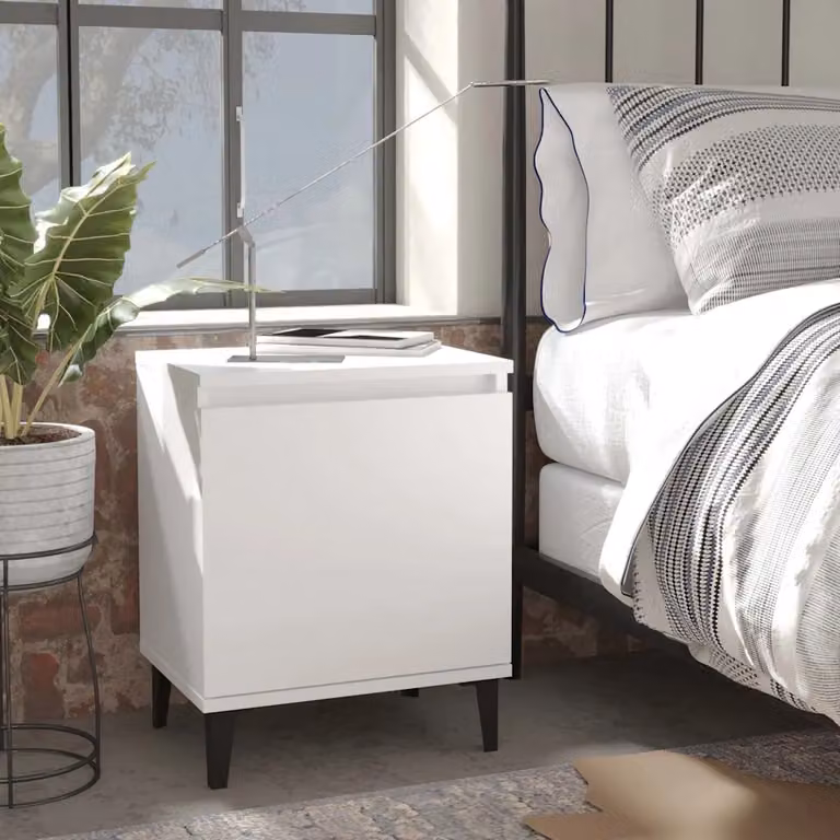 Comodino vidaXL in stile industriale con gambe in metallo e legno, Bianco, L 40 x P 30 x H 50 cm