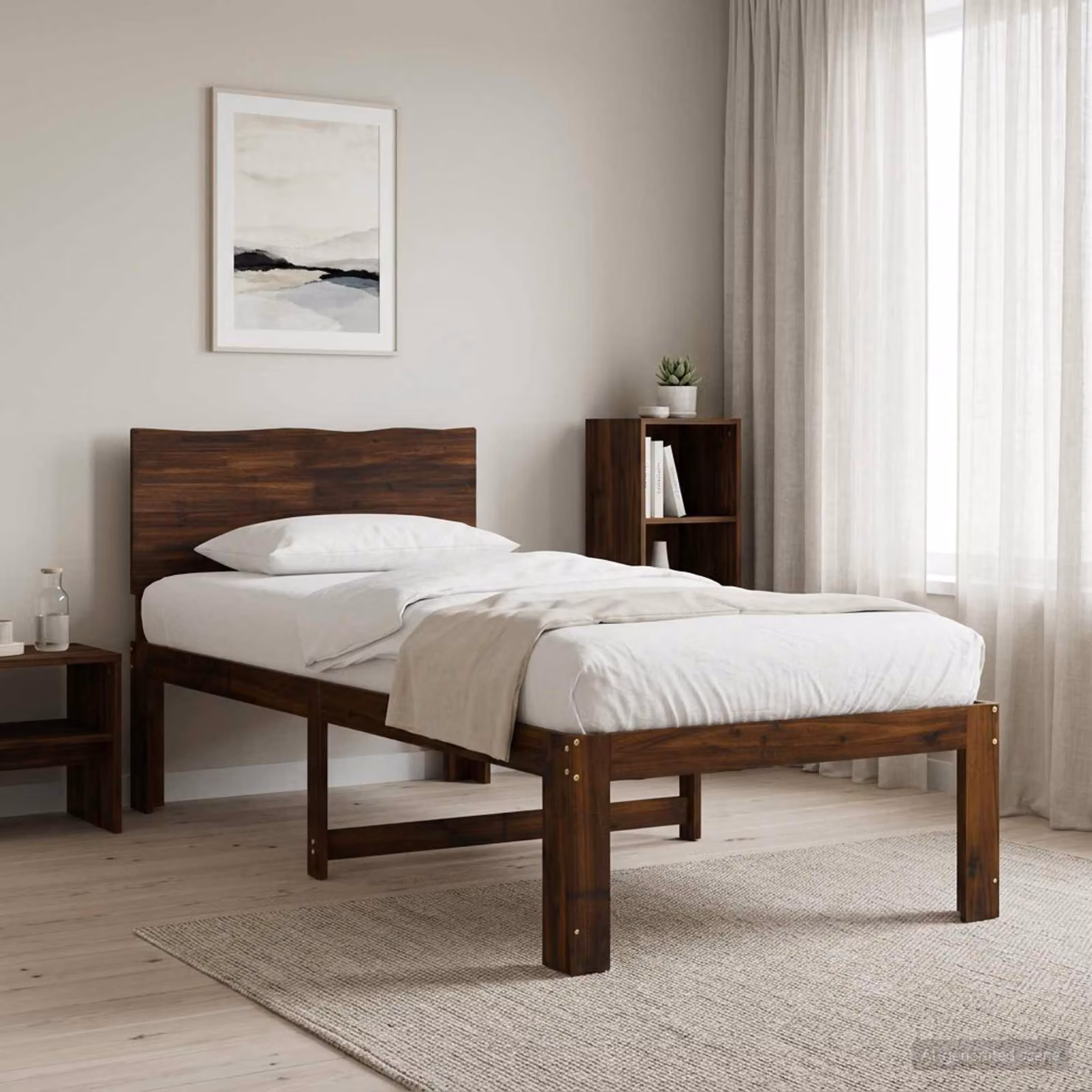 Letto Singolo con Testiera vidaXL ROSTOCK in Legno di Acacia Marrone, L/P/H: 90 x 190 x 94 cm