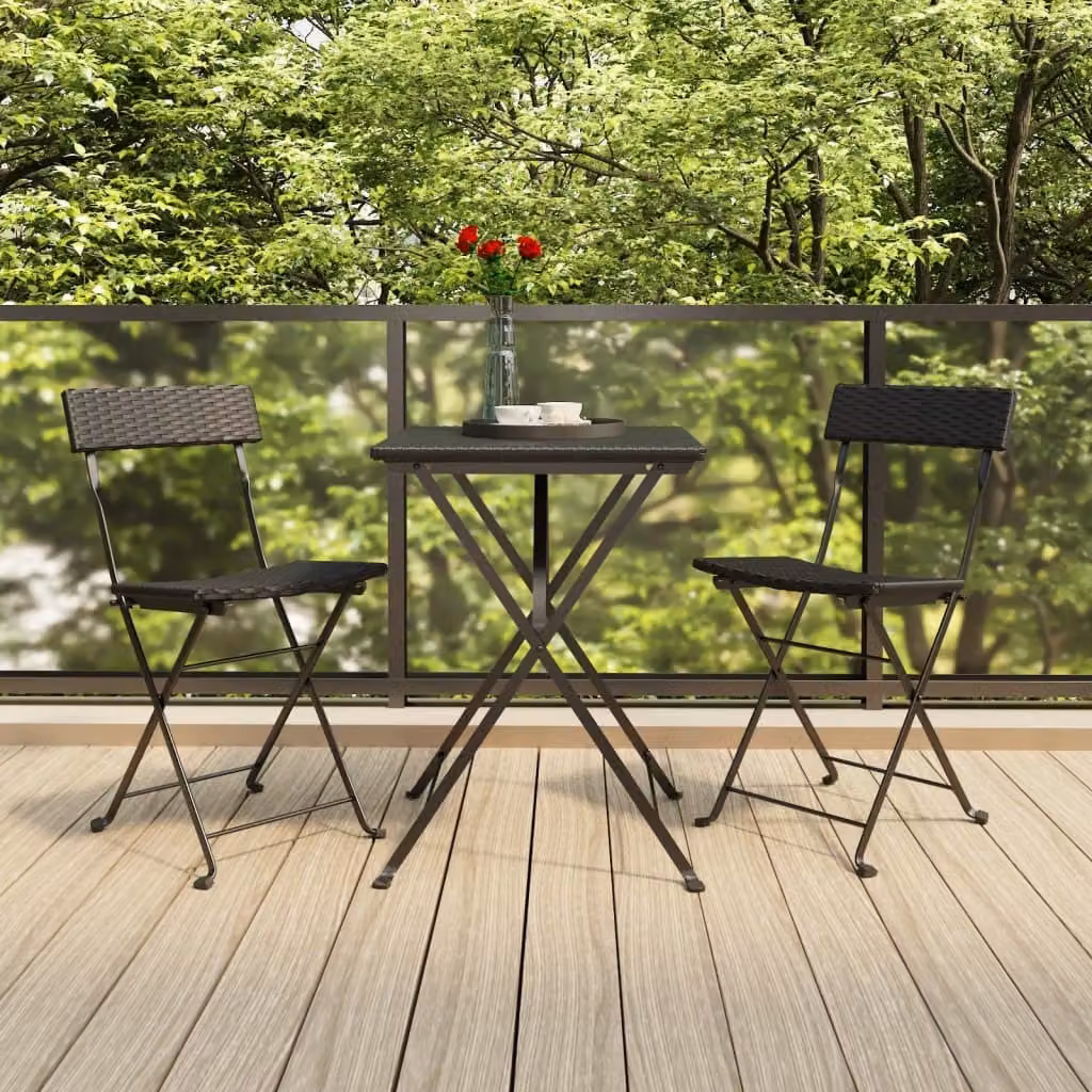 The Living Store Set da 3 pezzi Bistro pieghevole in Poly Rattan nero