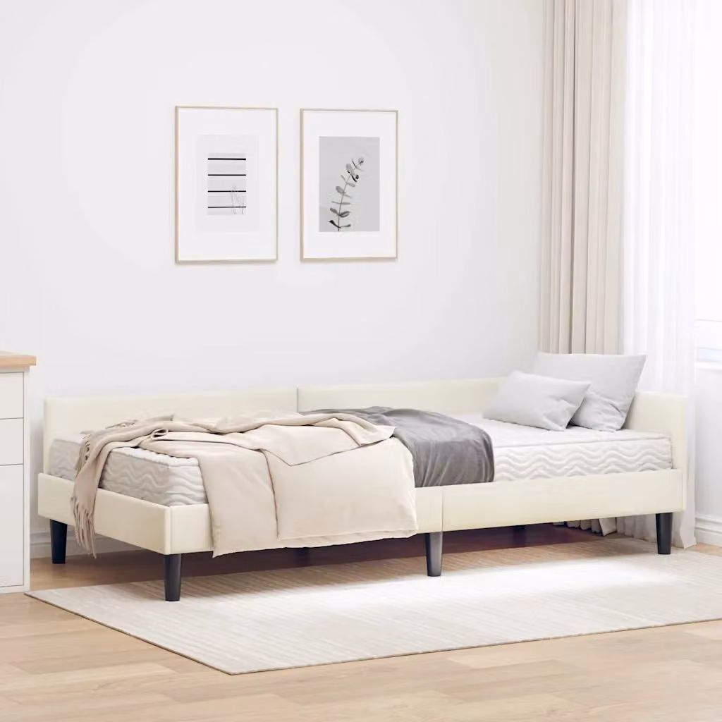 vidaXL Struttura Letto Angolare con 2 Materassi in Velluto Beige 90 x 190 cm