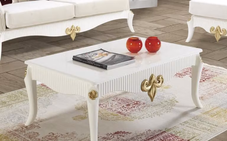 Casa Padrino Tavolino barocco bianco/oro 105 x 74 x h. 50 cm - Tavolino da salotto in stile barocco - Mobili da salotto in stile barocco