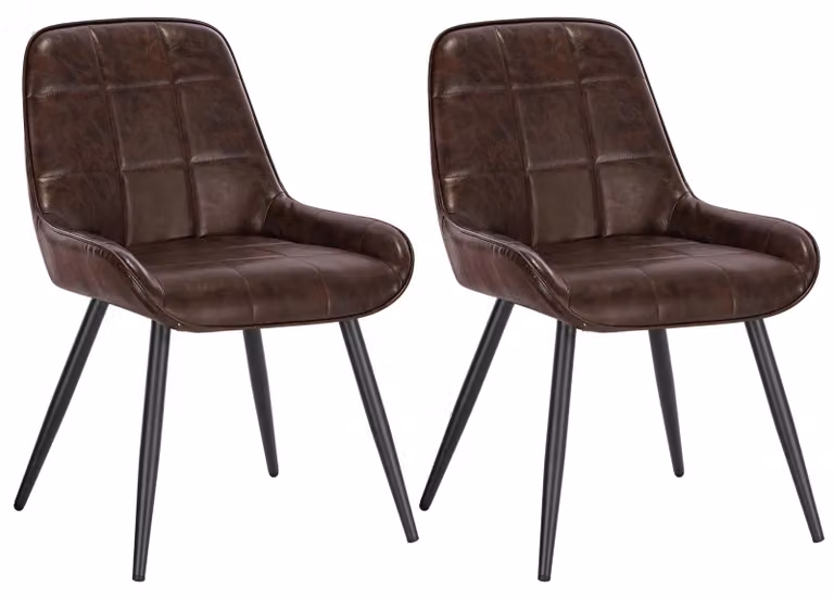 Sedie da pranzo - Modello moderno - Set da 2 - Ergonomiche - Regolabili in altezza - Con braccioli - Struttura in metallo - Pelle marrone scuro