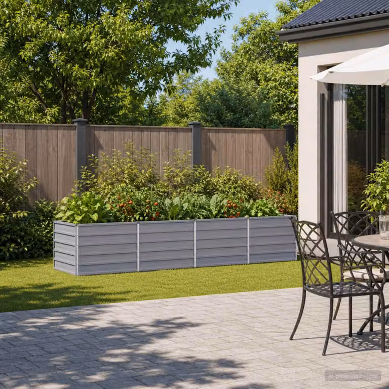 Letto rialzato da giardino vidaXL in metallo Grigio L: 320 cm, P: 80 cm, H: 55 cm