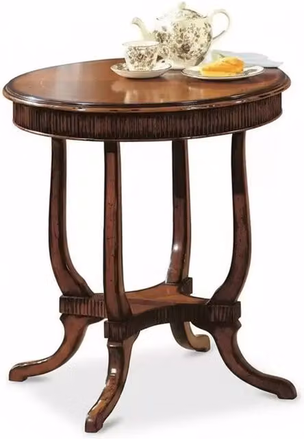 Tavolino rotondo inglese Bassano in legno massello intarsiato con decoro floreale Mobili 2G L: 70 cm, P: 70 cm, H: 74 cm