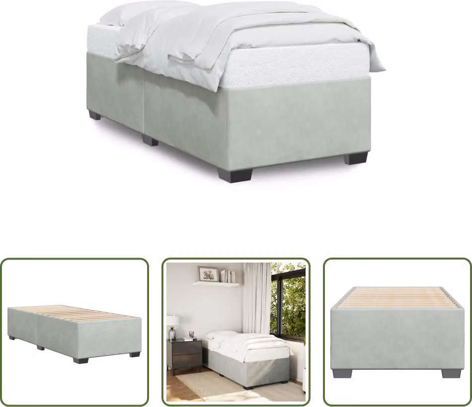 The Living Store Struttura letto grigio chiaro 90x190 cm in velluto
