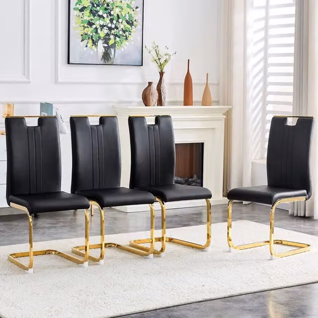 Set 4 Sedie da Pranzo ¨C Minimal ¨C Nero ecopelle gambe metallo design moderno
