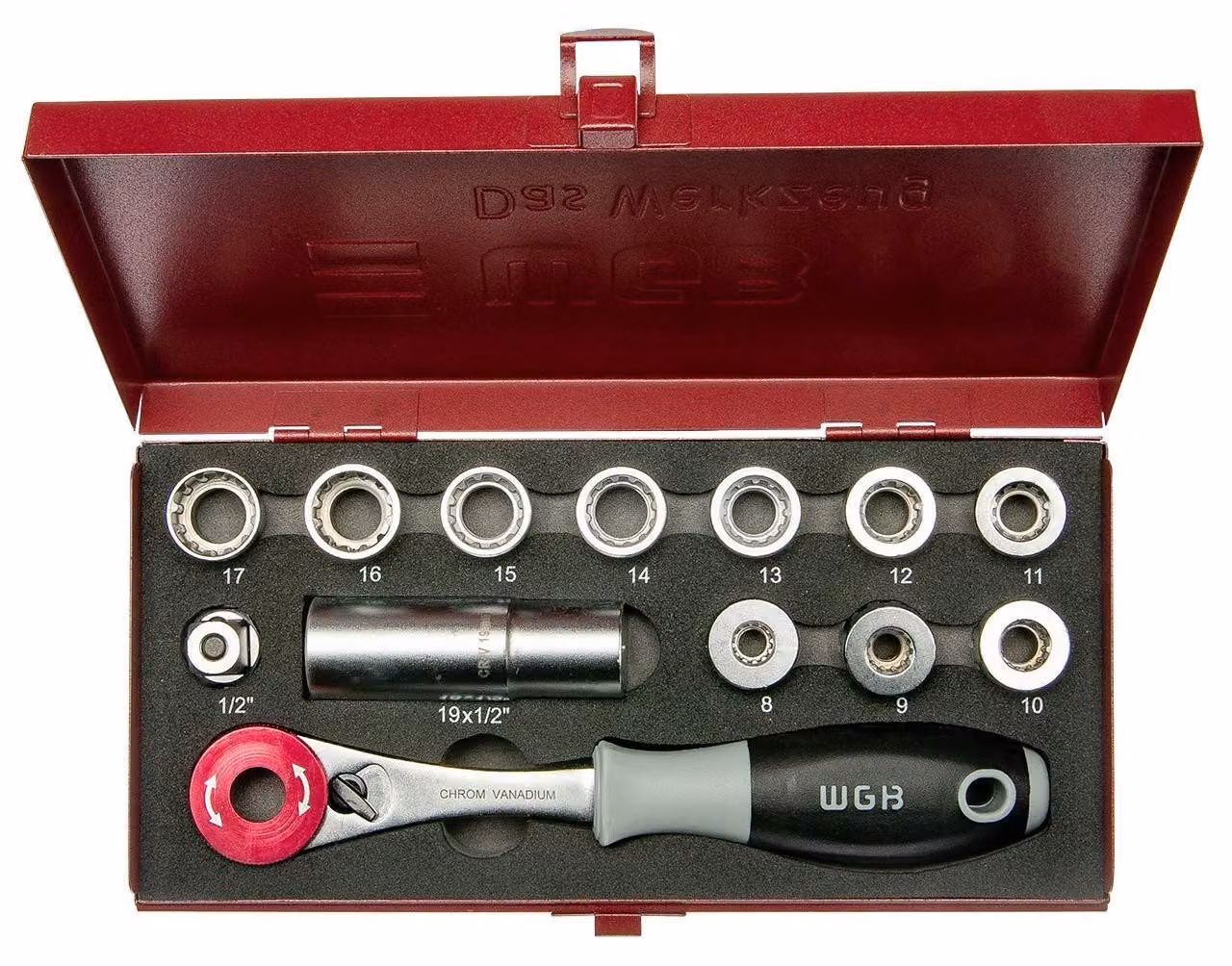 Set di chiavi a bussola da 40 pezzi con inserto in schiuma, realizzate in acciaio cromo-vanadio (CrV)
