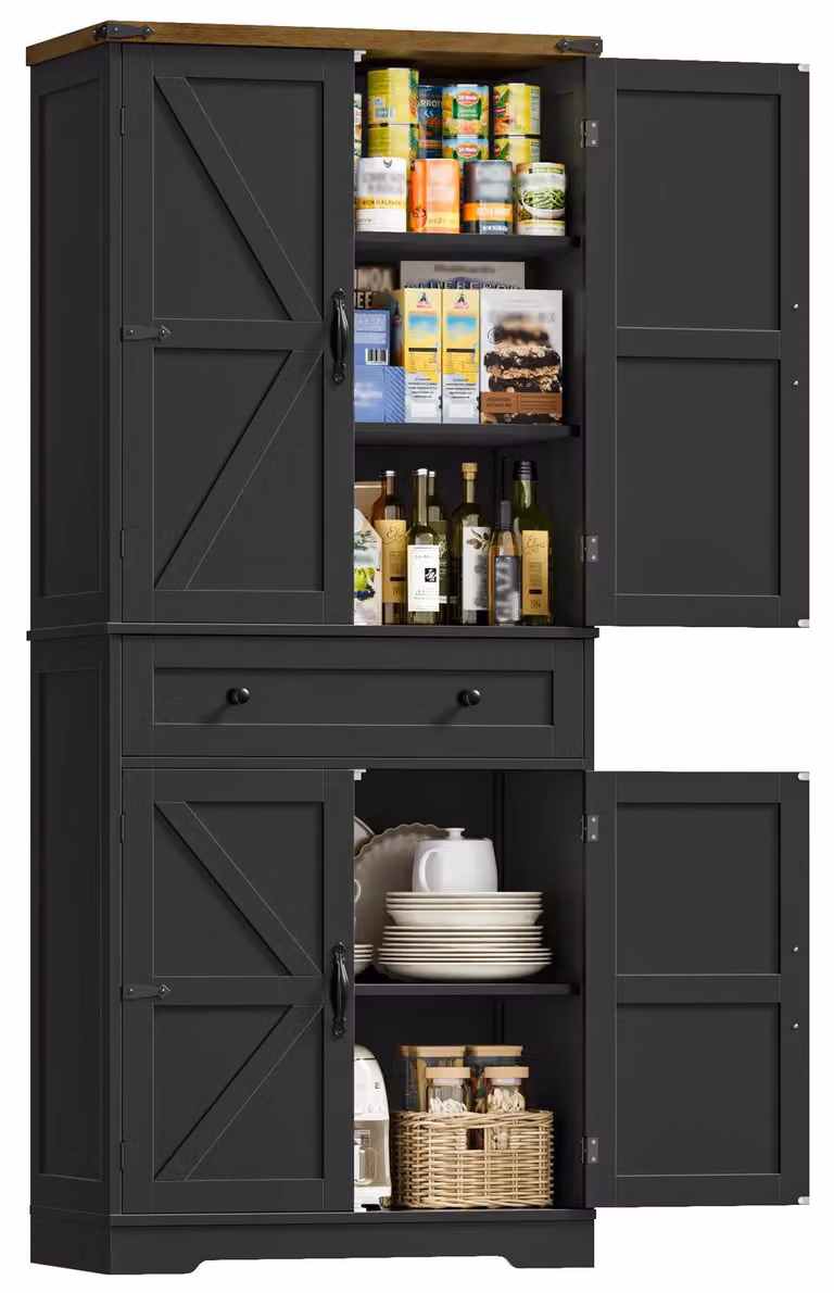 Mobile da cucina - Credenza alta 180 cm - 4 ante e 1 cassetto - Melaminico - Indipendente - Nero