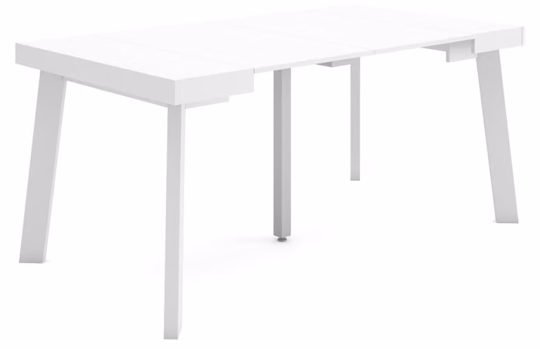 Tavolino consolle estendibile, 160 cm, bianco, per 8 persone, con gambe in legno