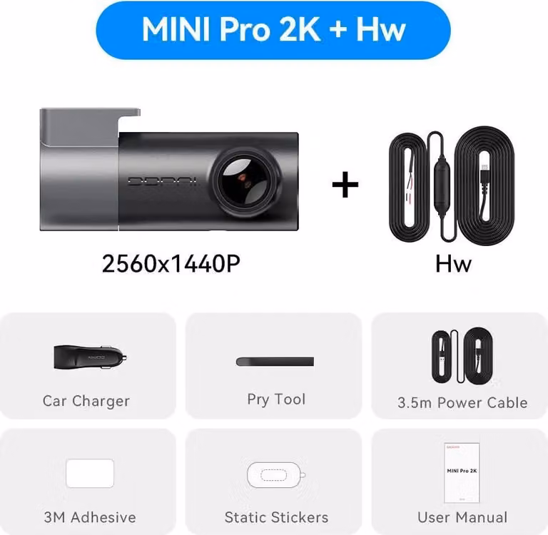 Telecamera da cruscotto automatica, risoluzione 2K, tecnologia di visione notturna, MINIPro 2K n Hw, scheda SD da 64G