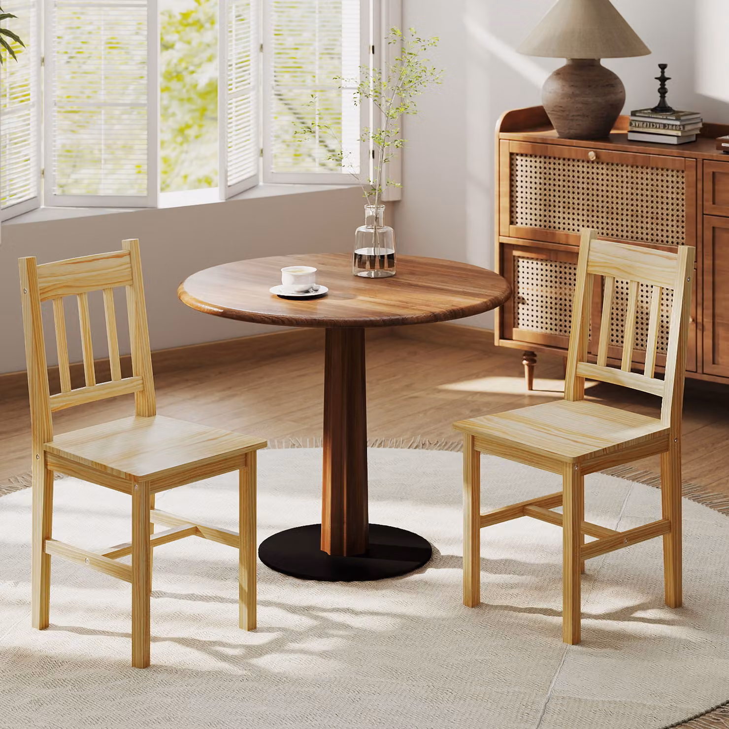 Set di 2 sedie da pranzo HOMCOM in legno naturale con schienale a listelli per cucina e sala da pranzo – 2
