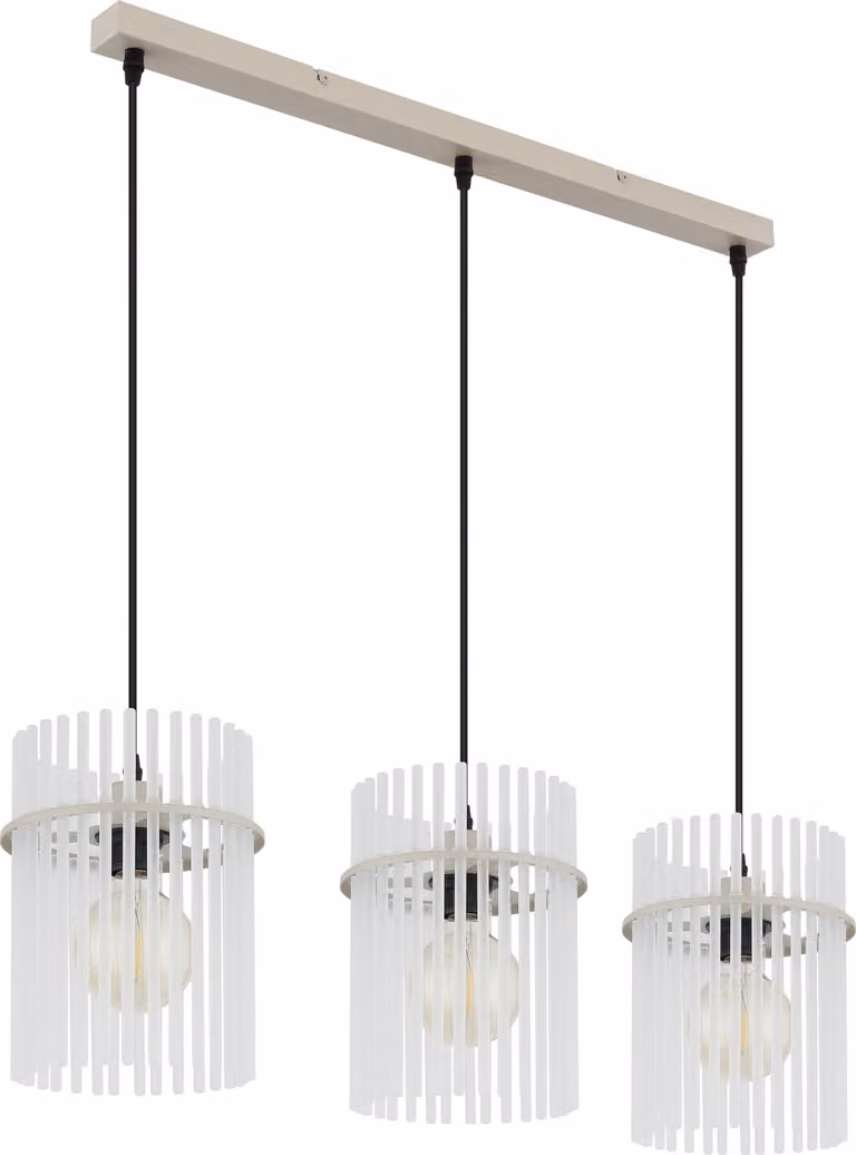 Lampada a sospensione, metallo beige, aste in vetro satinato, H 140 cm