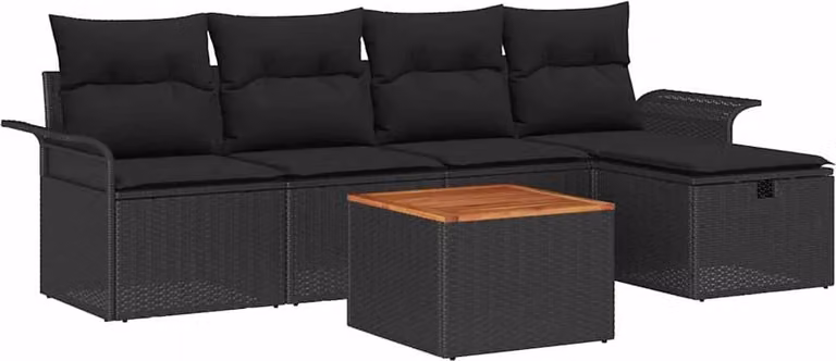 Set Divano da Giardino con cuscino 6 pcs Nero polyrattan