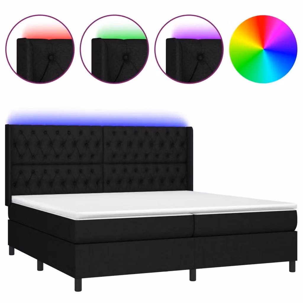 Letto con Materasso a Molle Pocket e Illuminazione LED vidaXL, Nero, L/P/H: 200 x 200 x 203 cm – 2