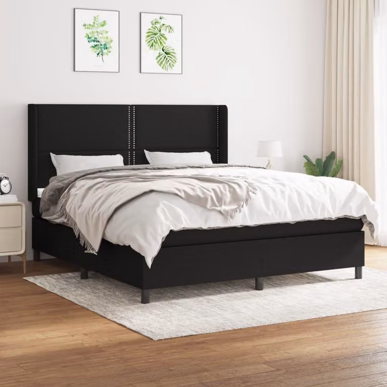The Living Store Letto a molle con materasso nero 180x200 cm in tessuto