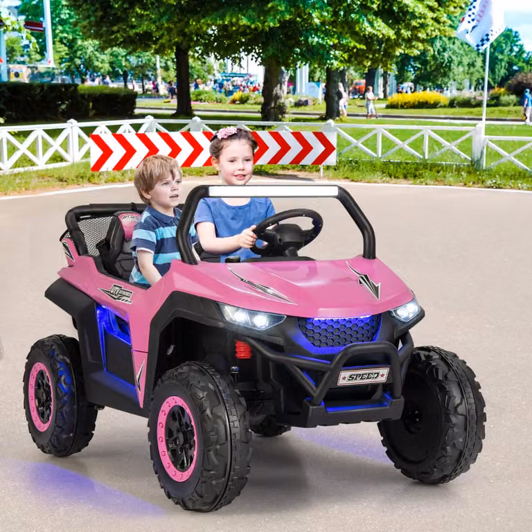 Costway Macchina SUV elettrica giocattolo a 2 posti con luci e suoni, Rosa, L 118 x P 74 x H 71 cm
