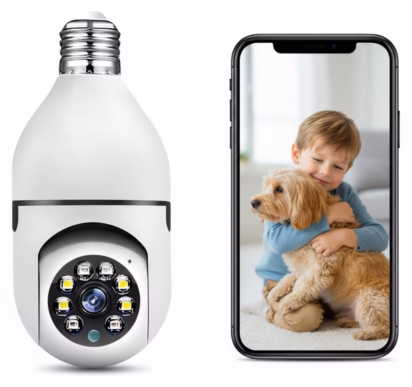 Lampada per telecamera WLAN E27, angolo di visione 360°, risoluzione HD 1080p, per interni ed esterni