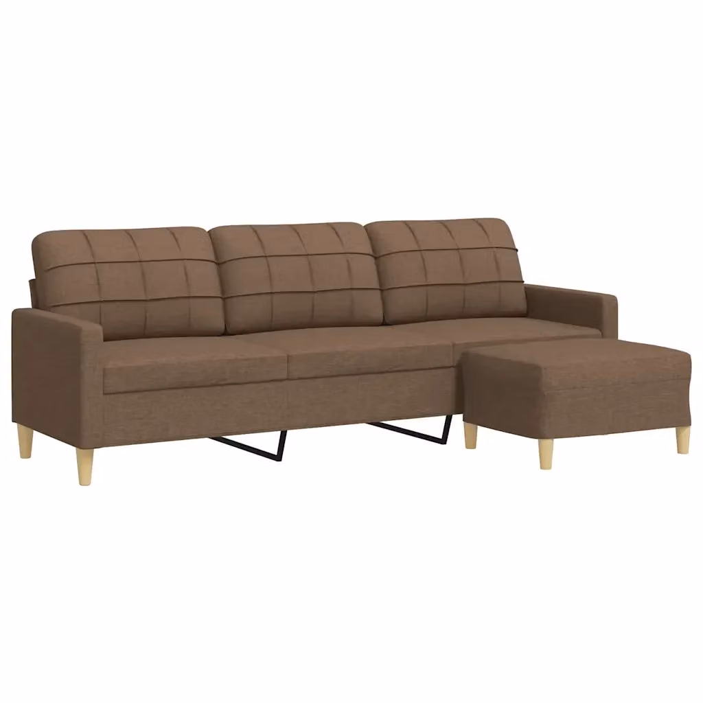Divano a 3 posti moderno vidaXL con poggiapiedi marrone in tessuto e struttura in metallo L 226 x P 80 x H 77 cm – 2
